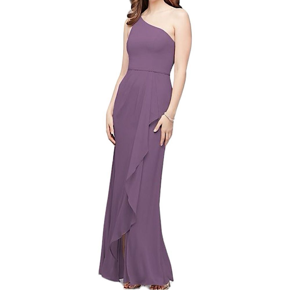 David's Bridal Purple One-Shoulder Maxi Dress